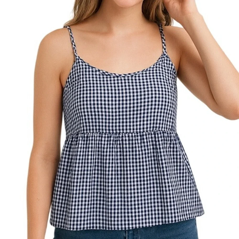 Old Navy Top‎ Youth Girls Gingham Spaghetti Straps Blue White Summer Picnic LG